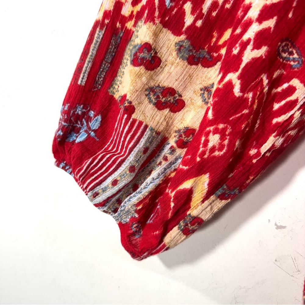 Chaps Red Patchwork Western Peasant Blouse - image 4